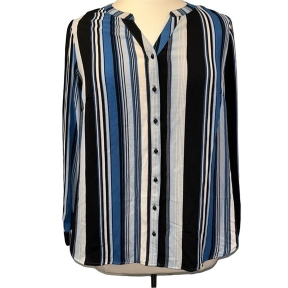 NWT Christopher & Banks Blue Striped Button Front‎ Blouse 1X  NEW #243